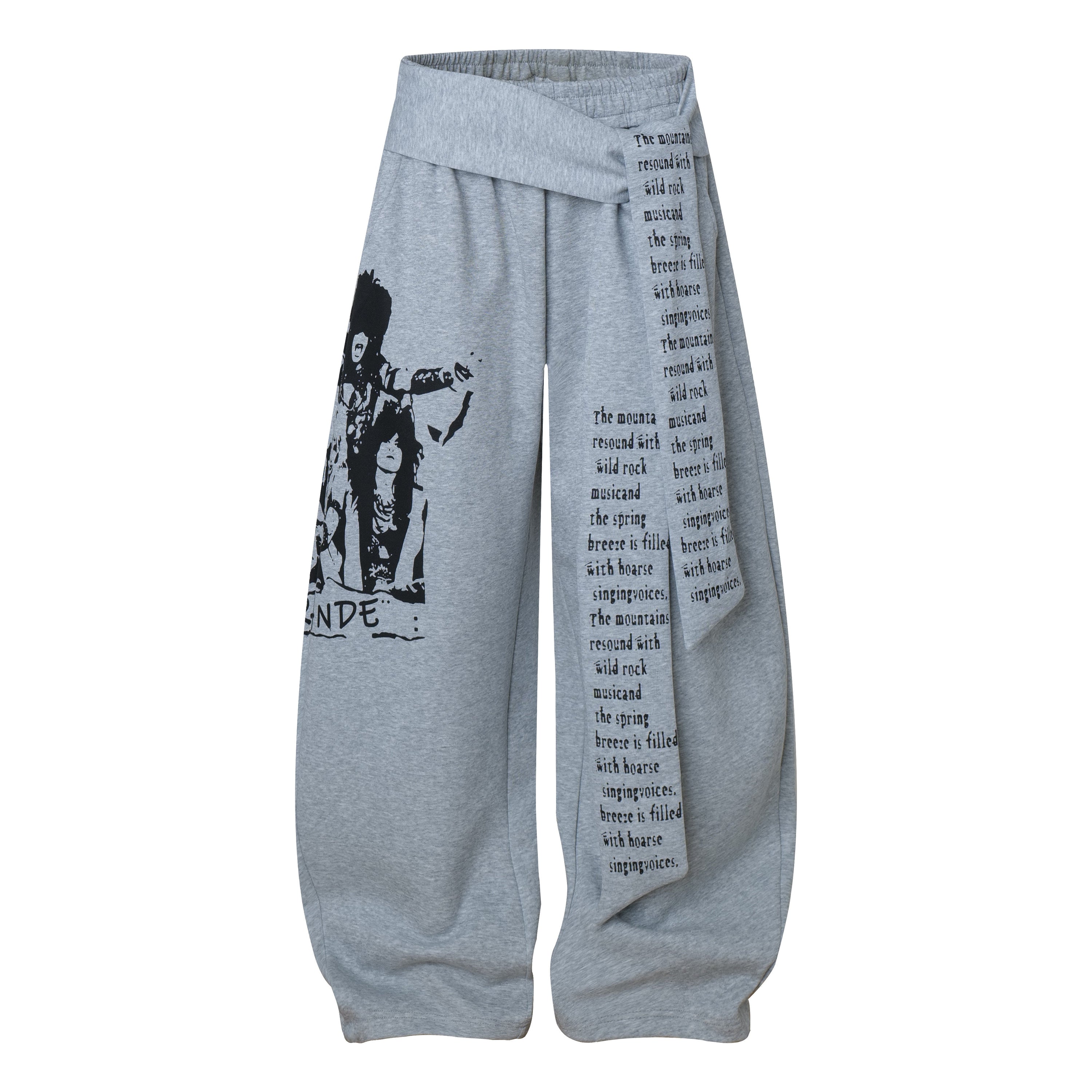 Rock Graphic Wide-Leg Wrap Pants | Streetwear Drape