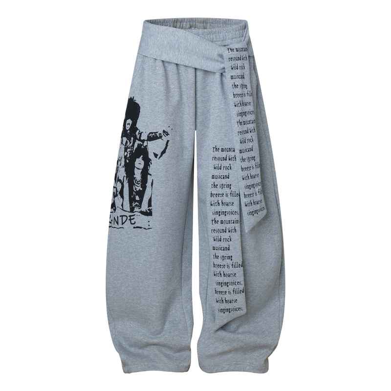 Rock Graphic Wide-Leg Wrap Pants | Streetwear Drape