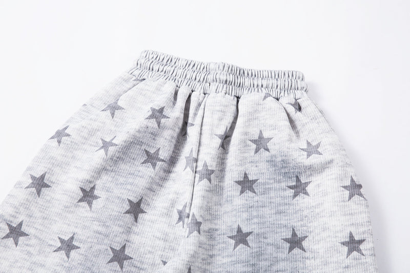Star Print Wide-Leg Sweatpants with Contrast Side Stripes