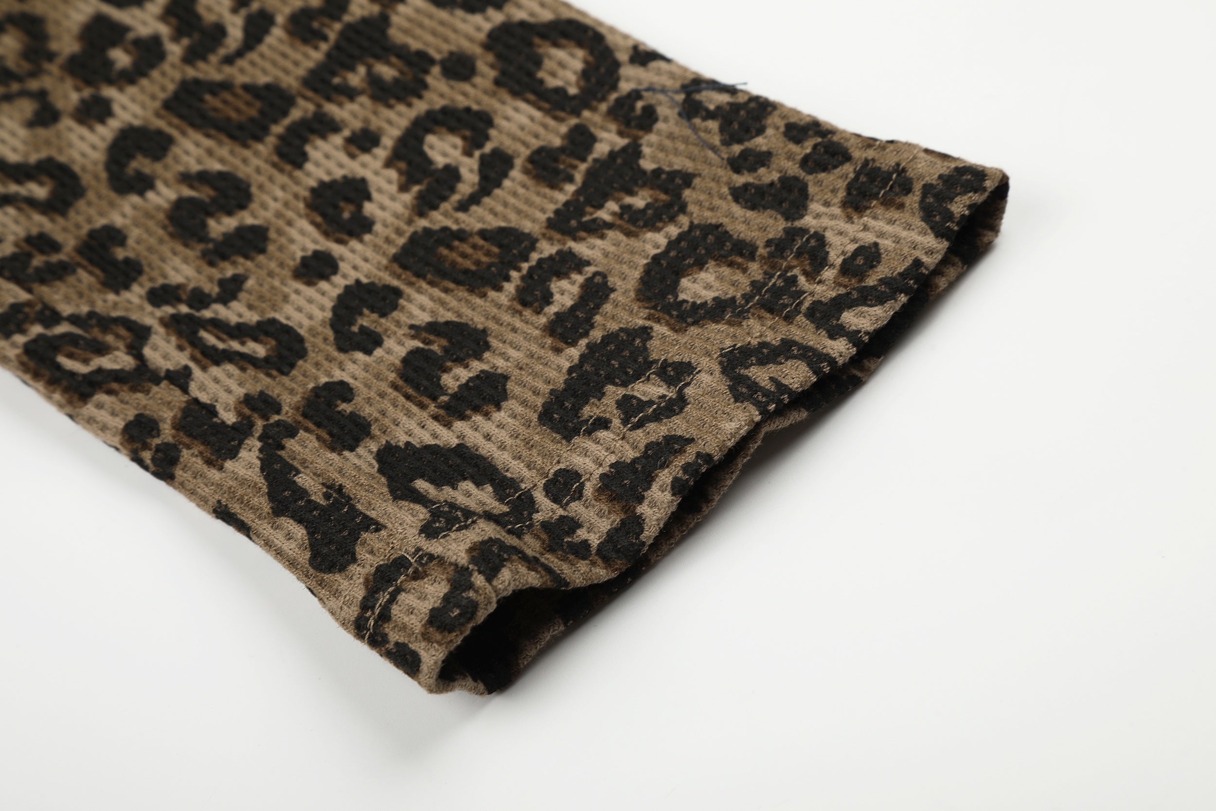 Leopard Raglan Sleeve Graphic Waffle Knit Long Sleeve T-Shirt