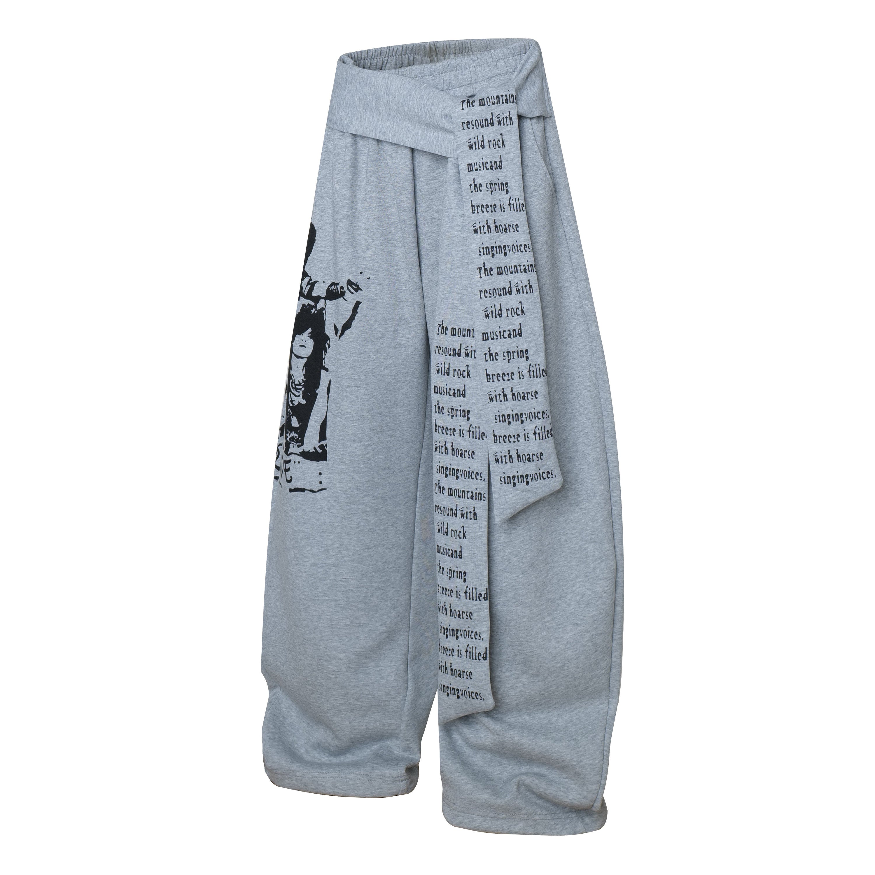Rock Graphic Wide-Leg Wrap Pants | Streetwear Drape