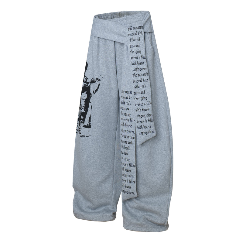 Rock Graphic Wide-Leg Wrap Pants | Streetwear Drape