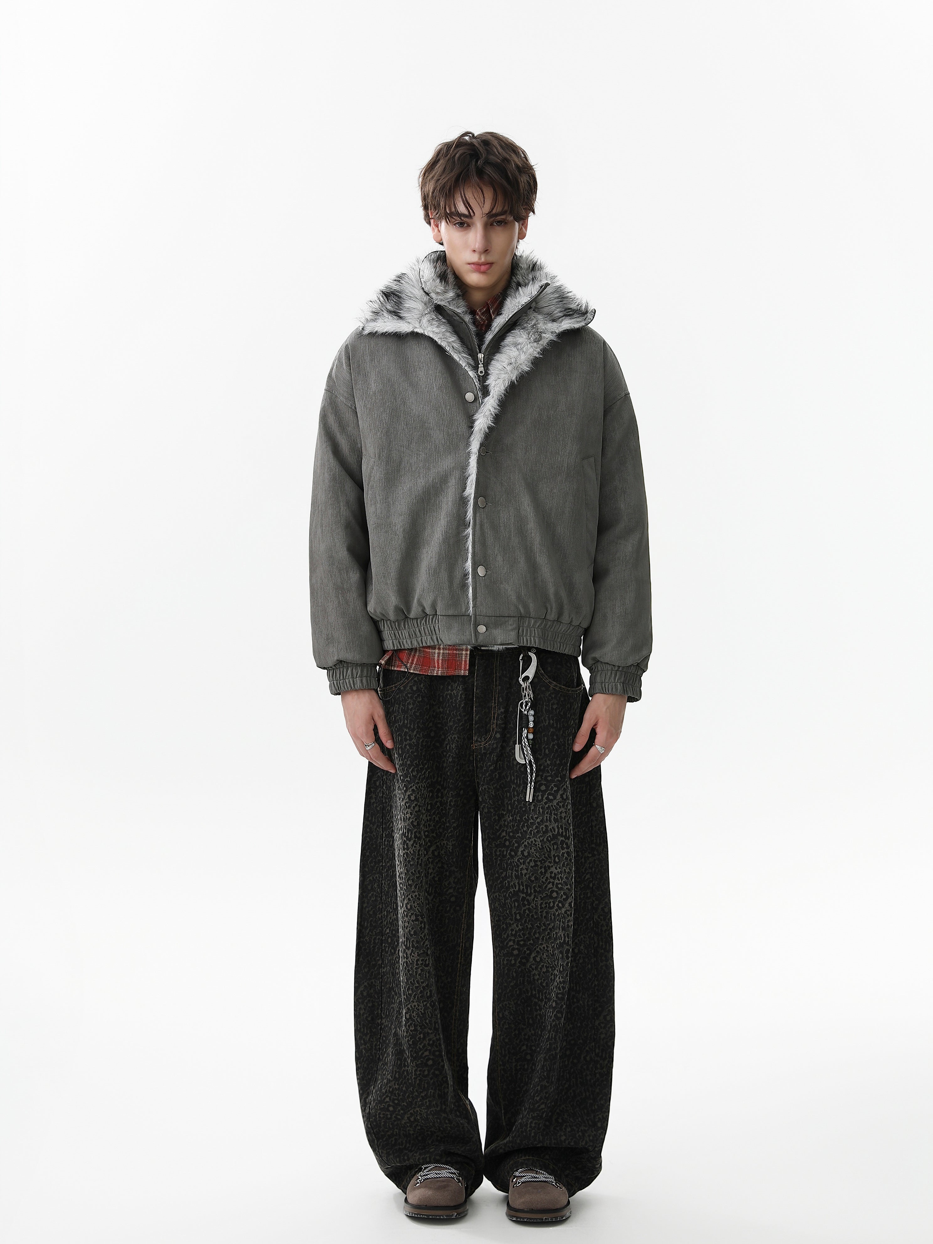 Faux Fur Trim High-Neck Bomber Jacket | Streetwear