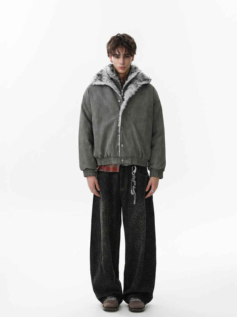 Faux Fur Trim High-Neck Bomber Jacket | Streetwear