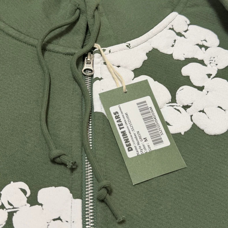 Denim Tears Cotton Wreath Puff Print Zip-Up Hoodie – Green