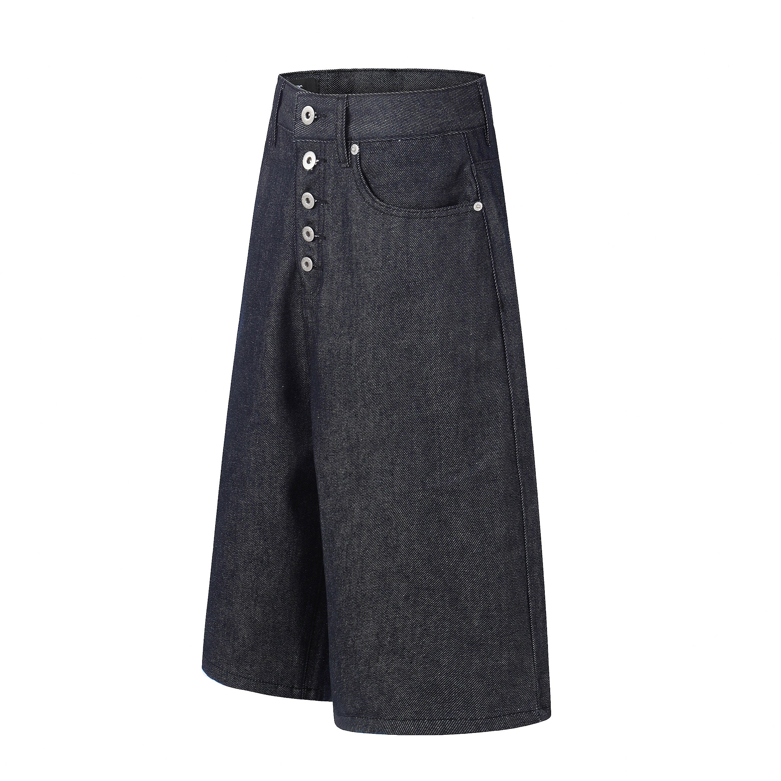 Omirad Raw Button-Fly Wide-Leg Denim Jorts | Longline Fit