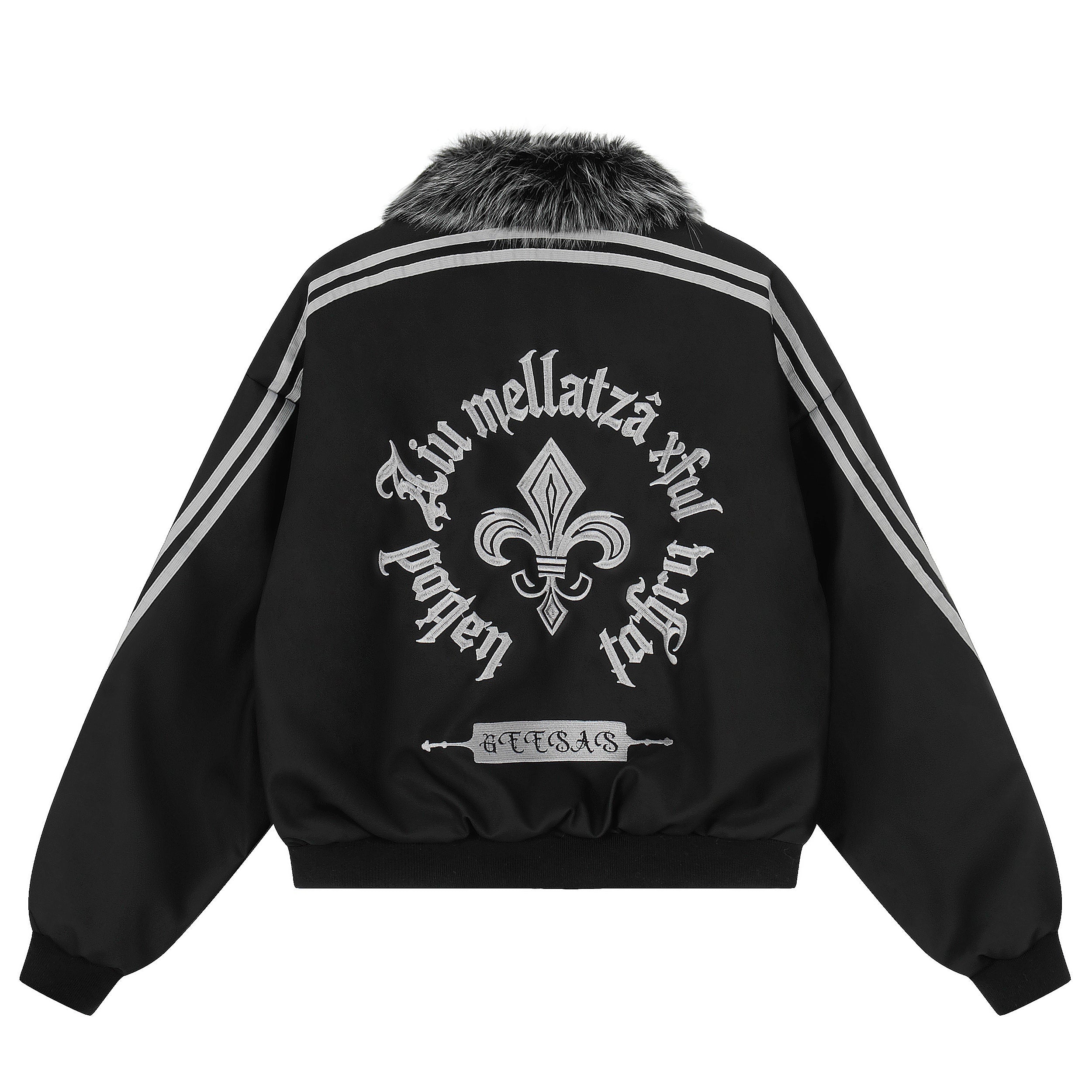 Faux Fur Collar Gothic Embroidered Bomber Jacket | Streetwear