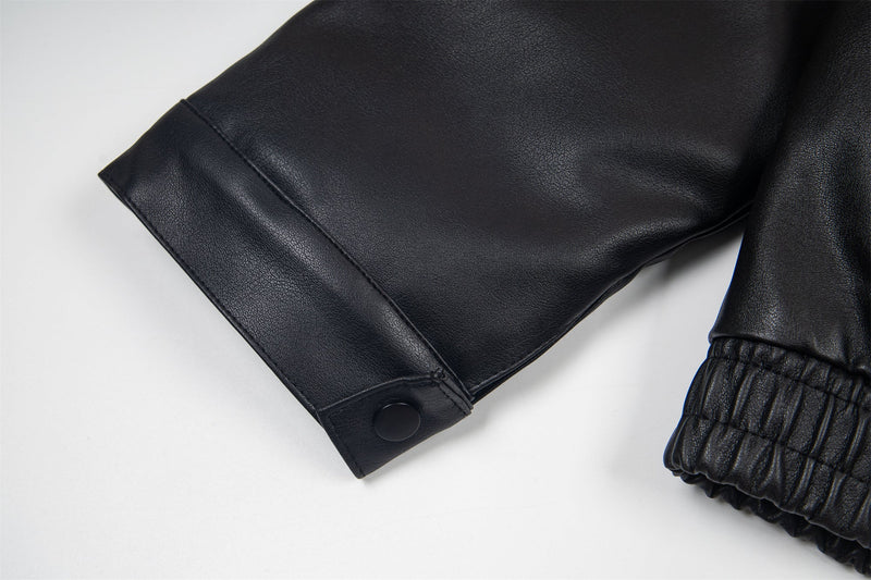 Omirad Vintage Lettering PU Leather Bomber Jacket