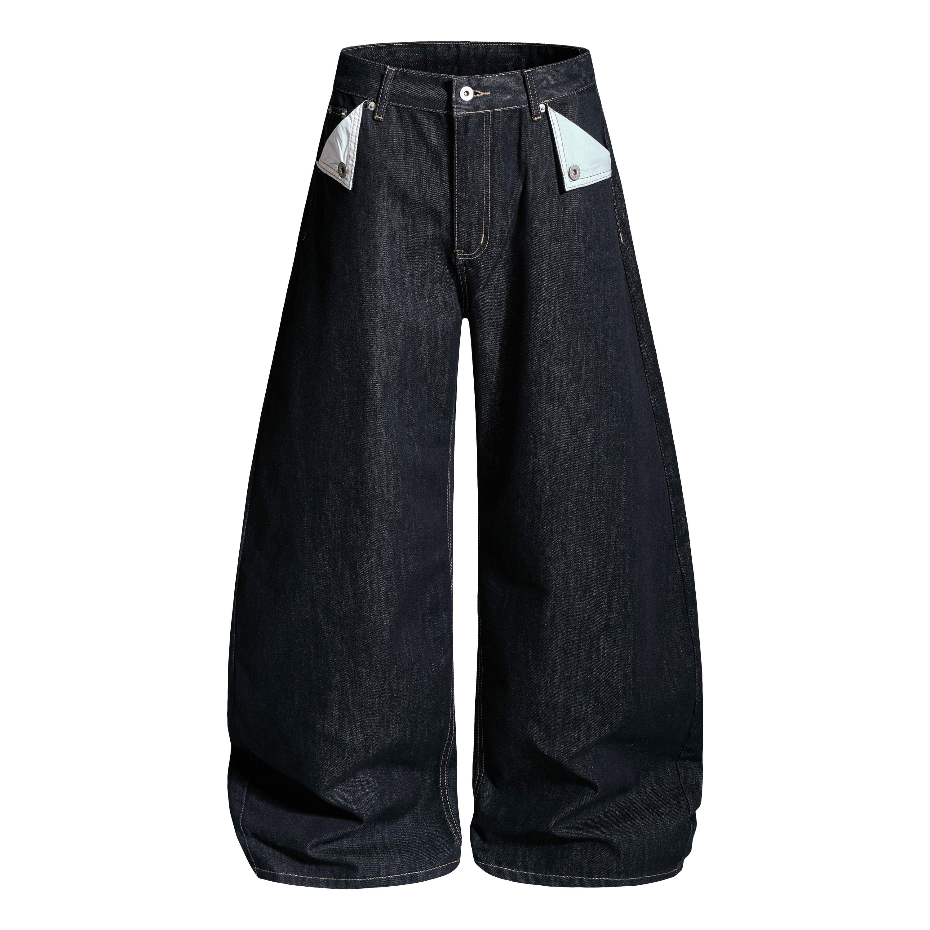 Omirad Buckle Detail Wide-Leg Dark Wash Denim Pants