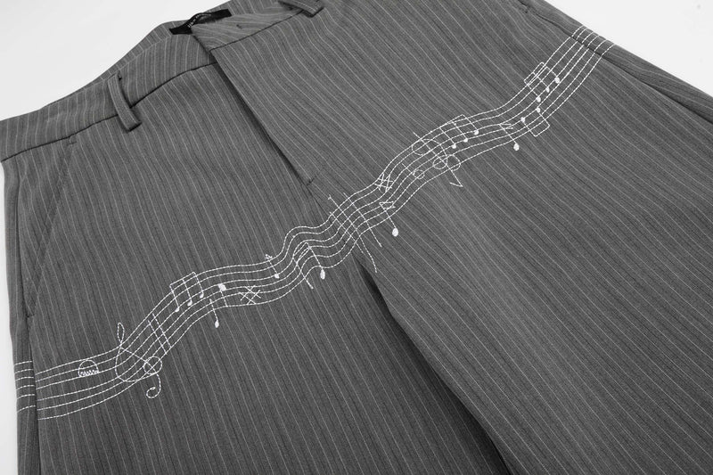 Pinstripe Wide-Leg Pants with Music Staff Graphic | Omirad