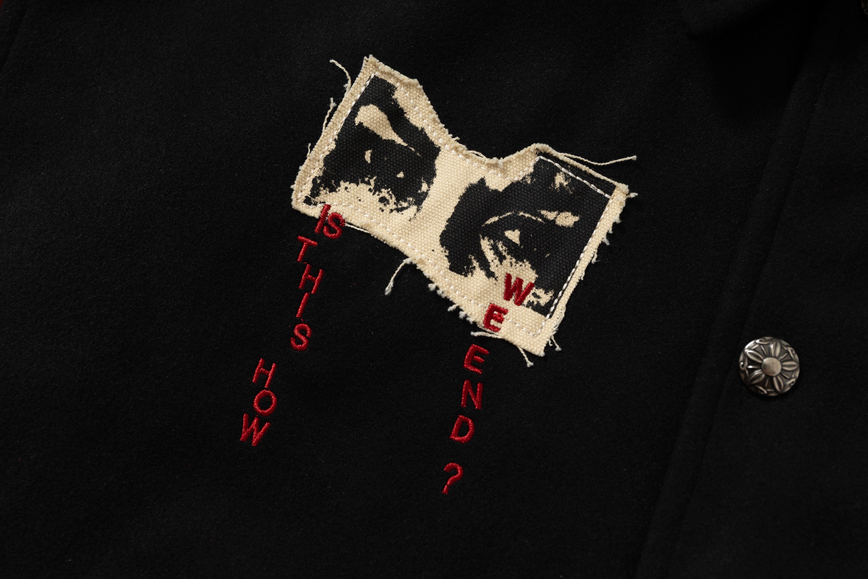 Retro Punk Varsity Jacket | Black & Red Graphic Bomber