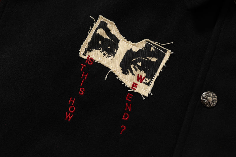 Retro Punk Varsity Jacket | Black & Red Graphic Bomber