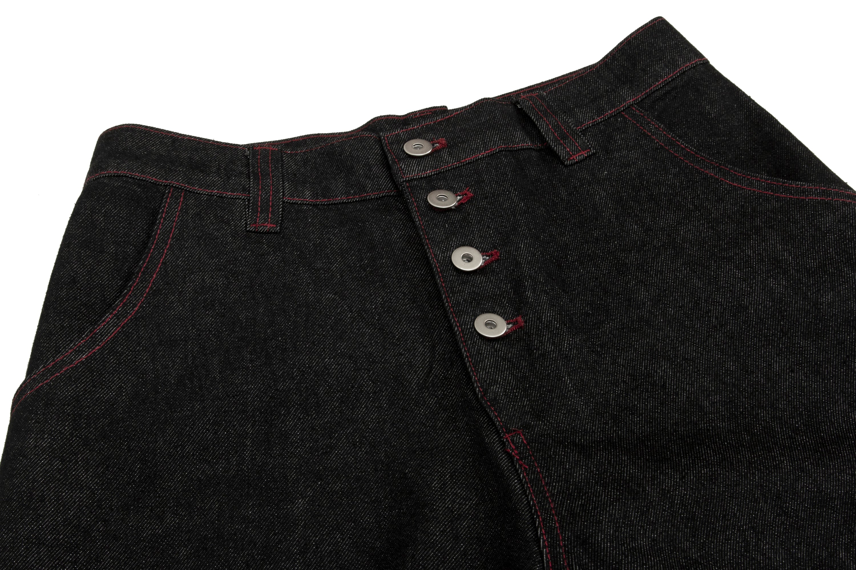 Omirad Multi-Button Wide Leg Denim Pants | Contrast Stitch