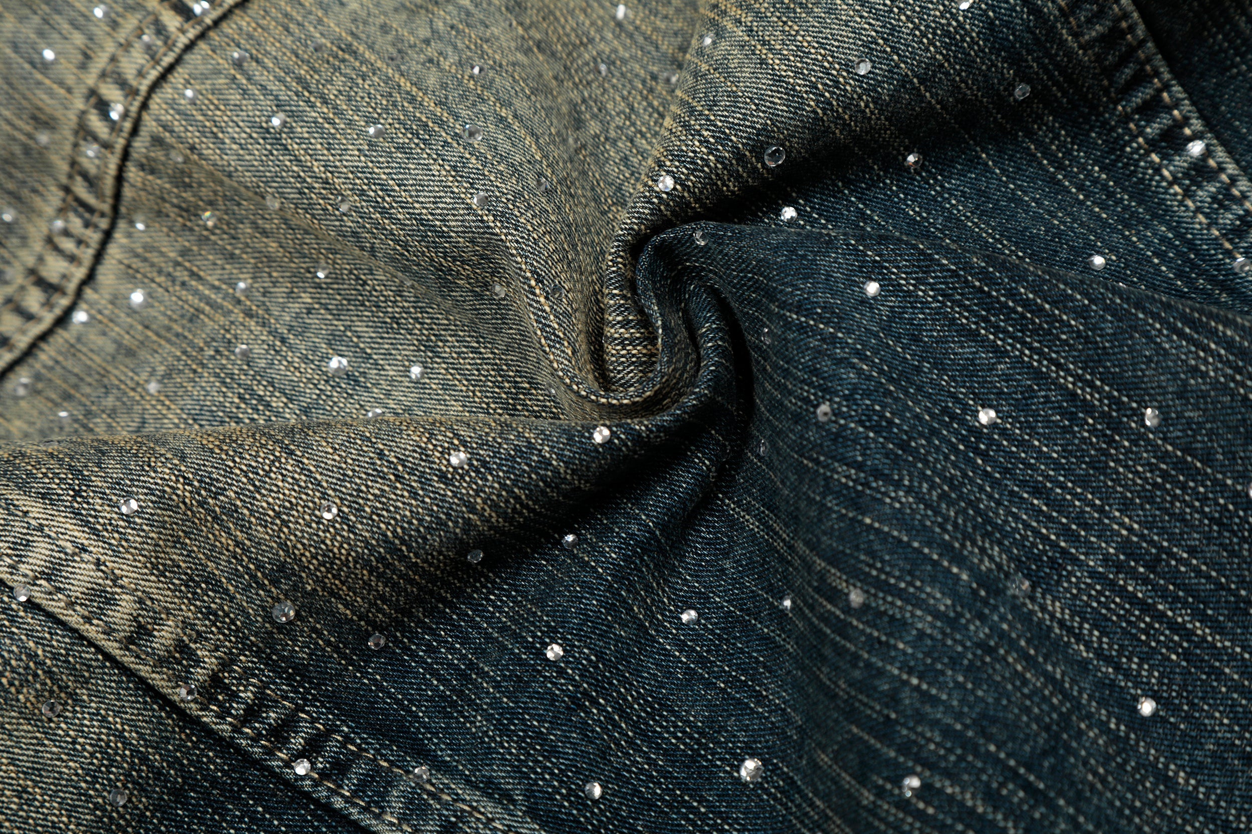 Rhinestone Gradient Denim Jacket | Vintage Wash Street Glam