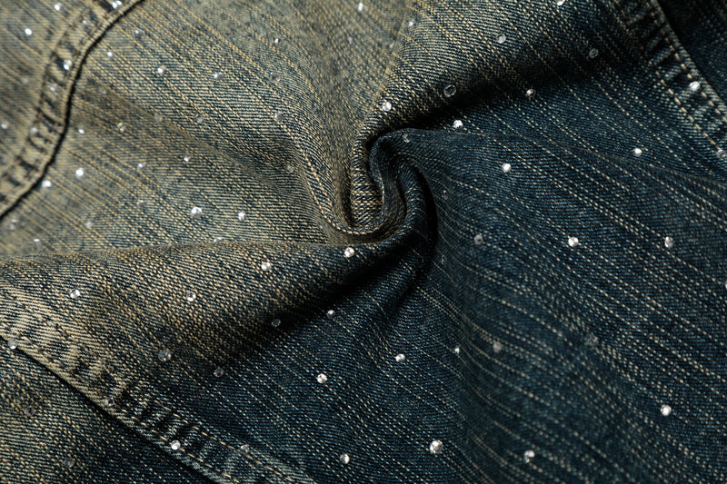 Rhinestone Gradient Denim Jacket | Vintage Wash Street Glam