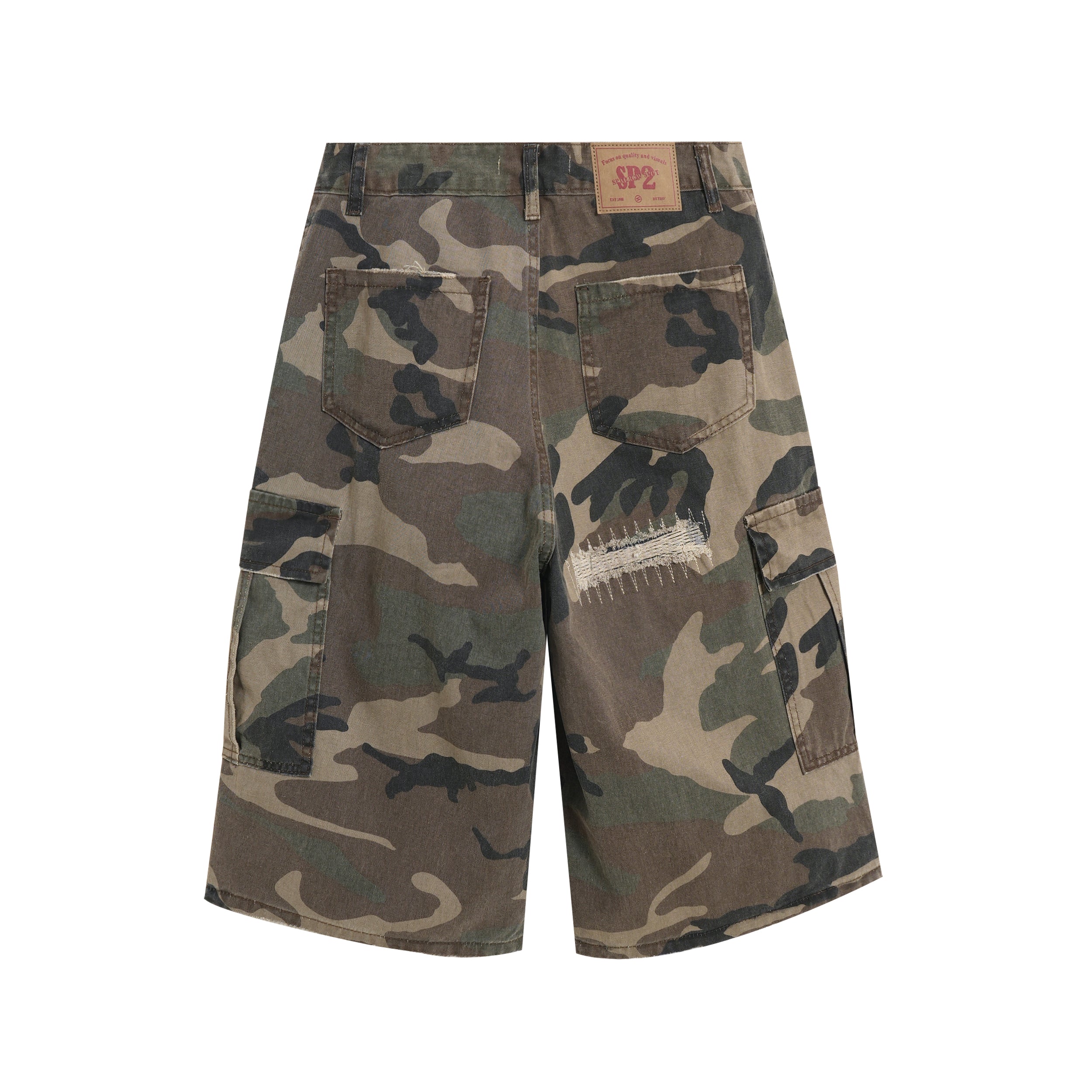 Omirad Distressed Camo Cargo Shorts | Military Streetwear