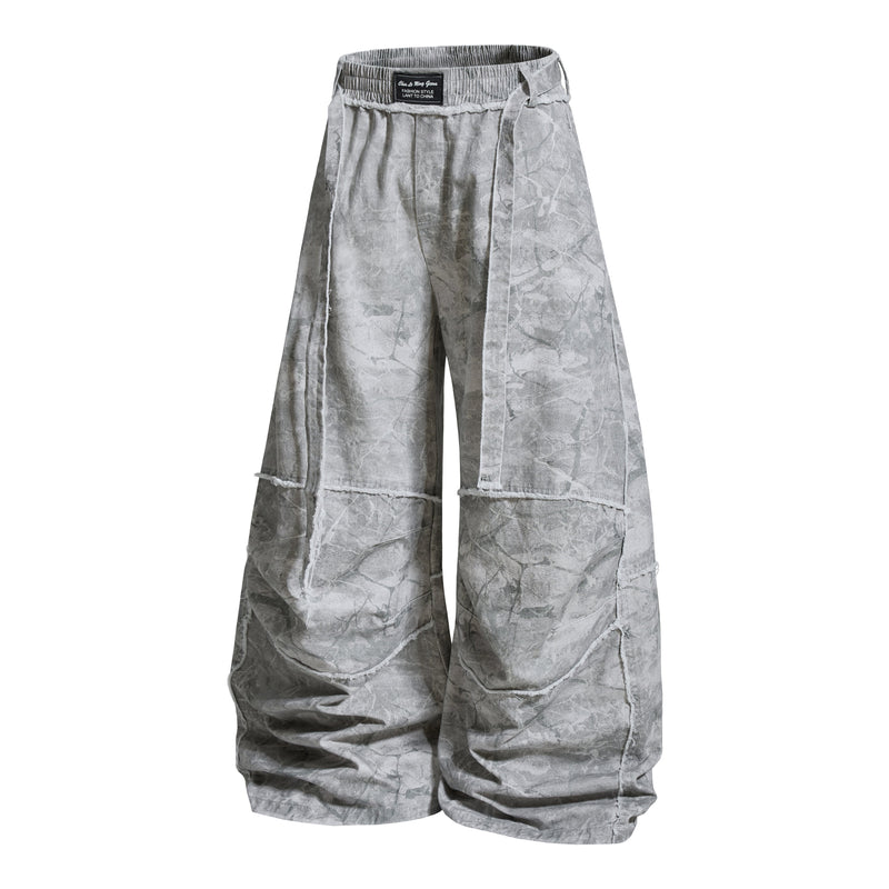 Washed Marble Wide-Leg Baggy Pants | Streetwear Denim