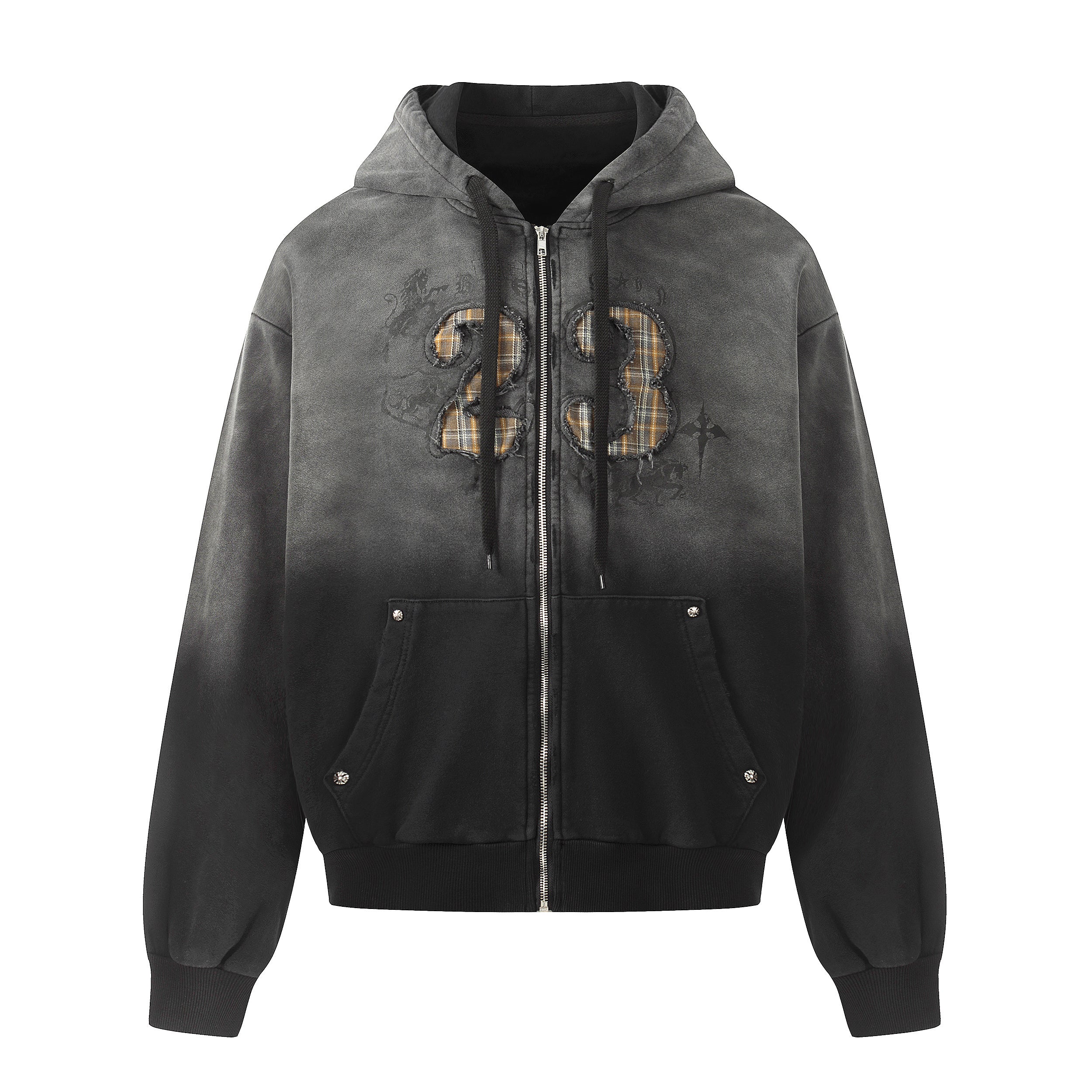 Gradient Washed Graphic Zip-Up Hoodie | Number 23 Street Style