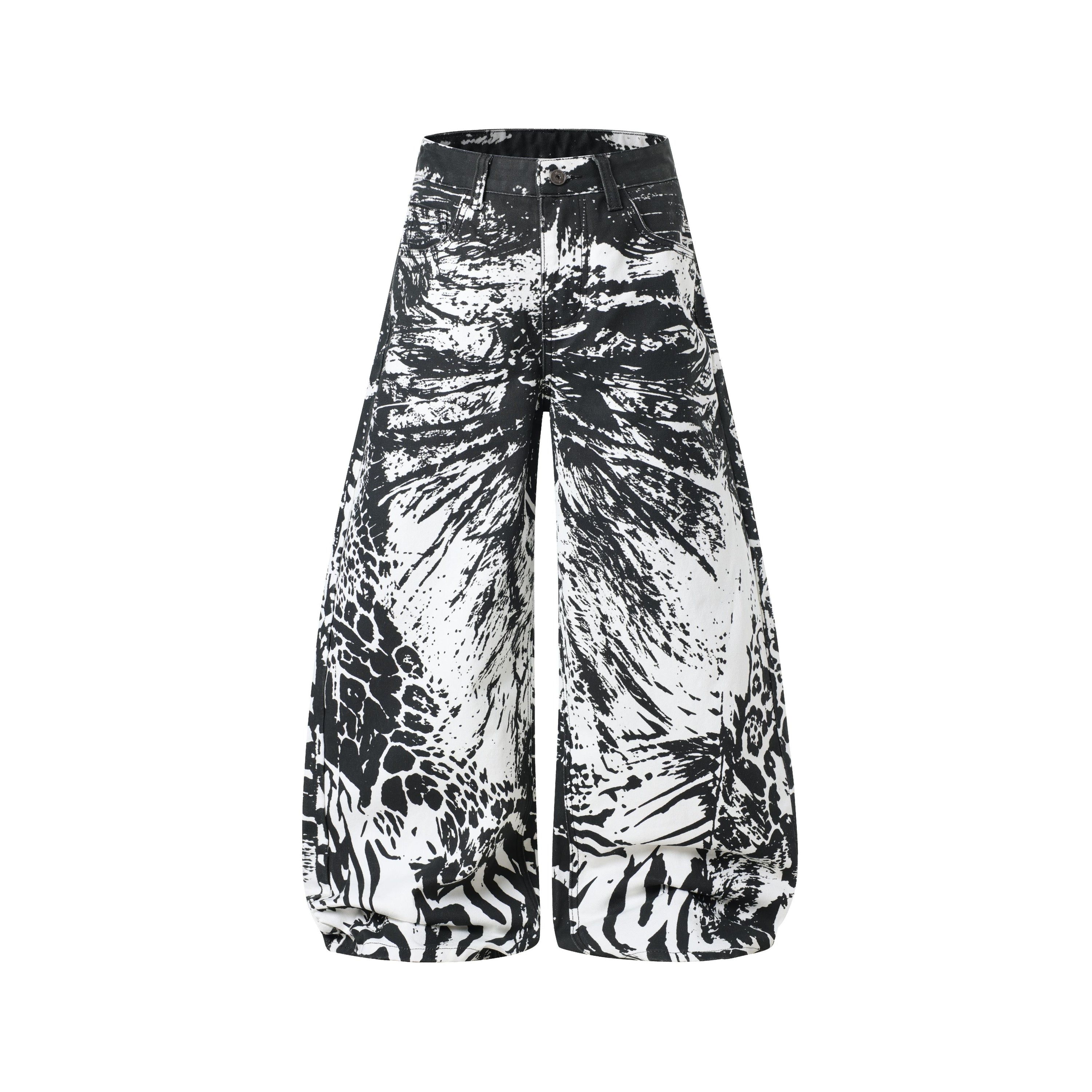 Monochrome Animal Print Wide-Leg Jeans | Oversized Streetwear