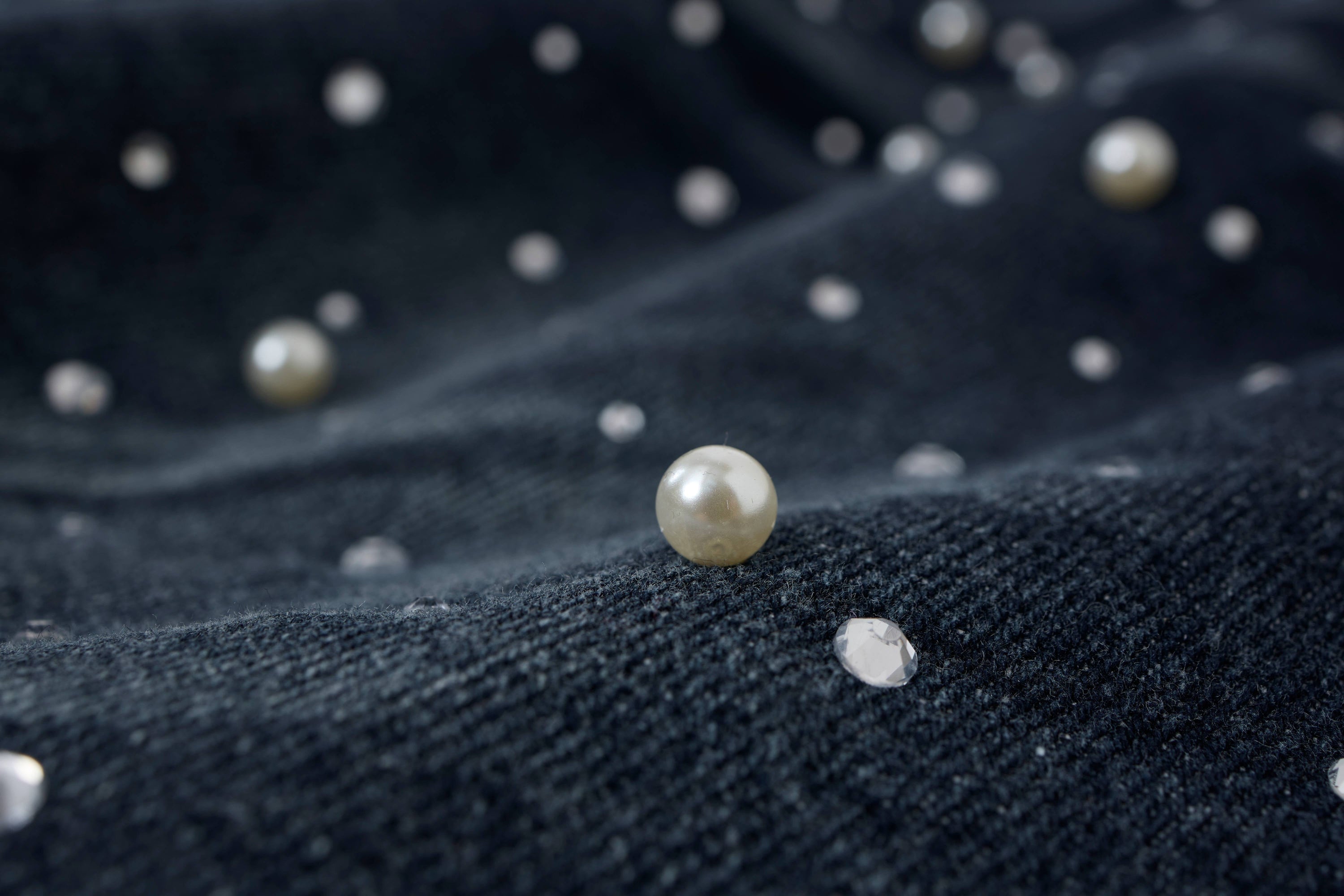 Omirad Pearl Studded Black Denim Shorts | Streetwear