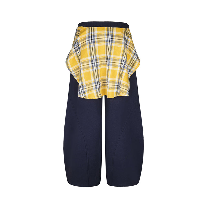 Plaid-Tied Wide-Leg Sweatpants with Chenille Patch | Makenochoice