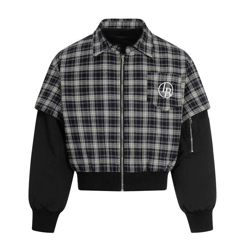 Omirad Plaid Hybrid Bomber Jacket | Contrast Sleeve Streetwear