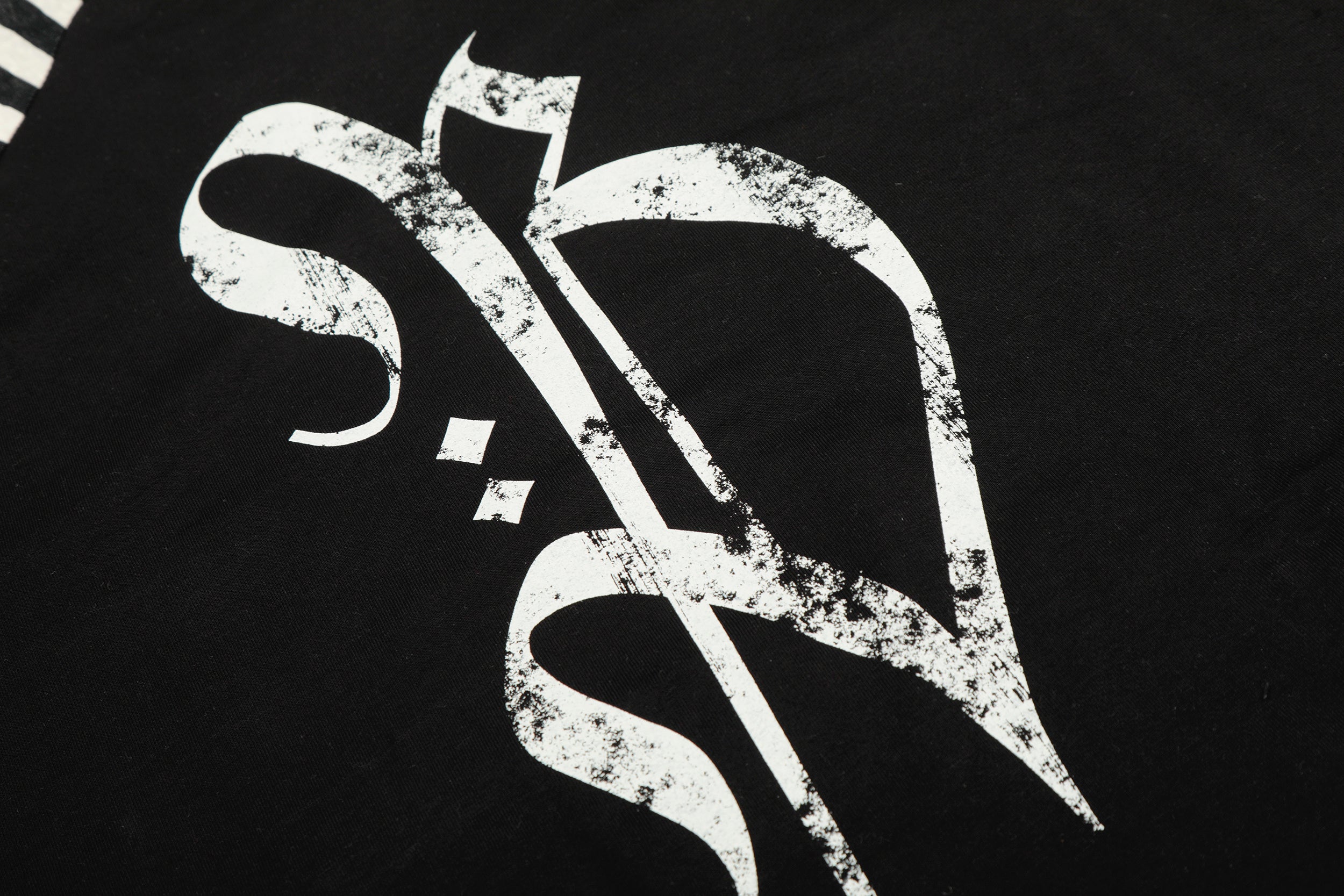 Gothic Cross Graphic Raglan Long Sleeve Tee | Striped Sleeves