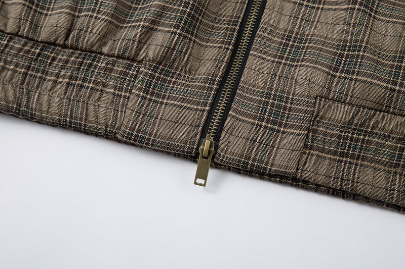 Vintage Plaid Stand-Collar Zip Jacket | Retro Check Pattern