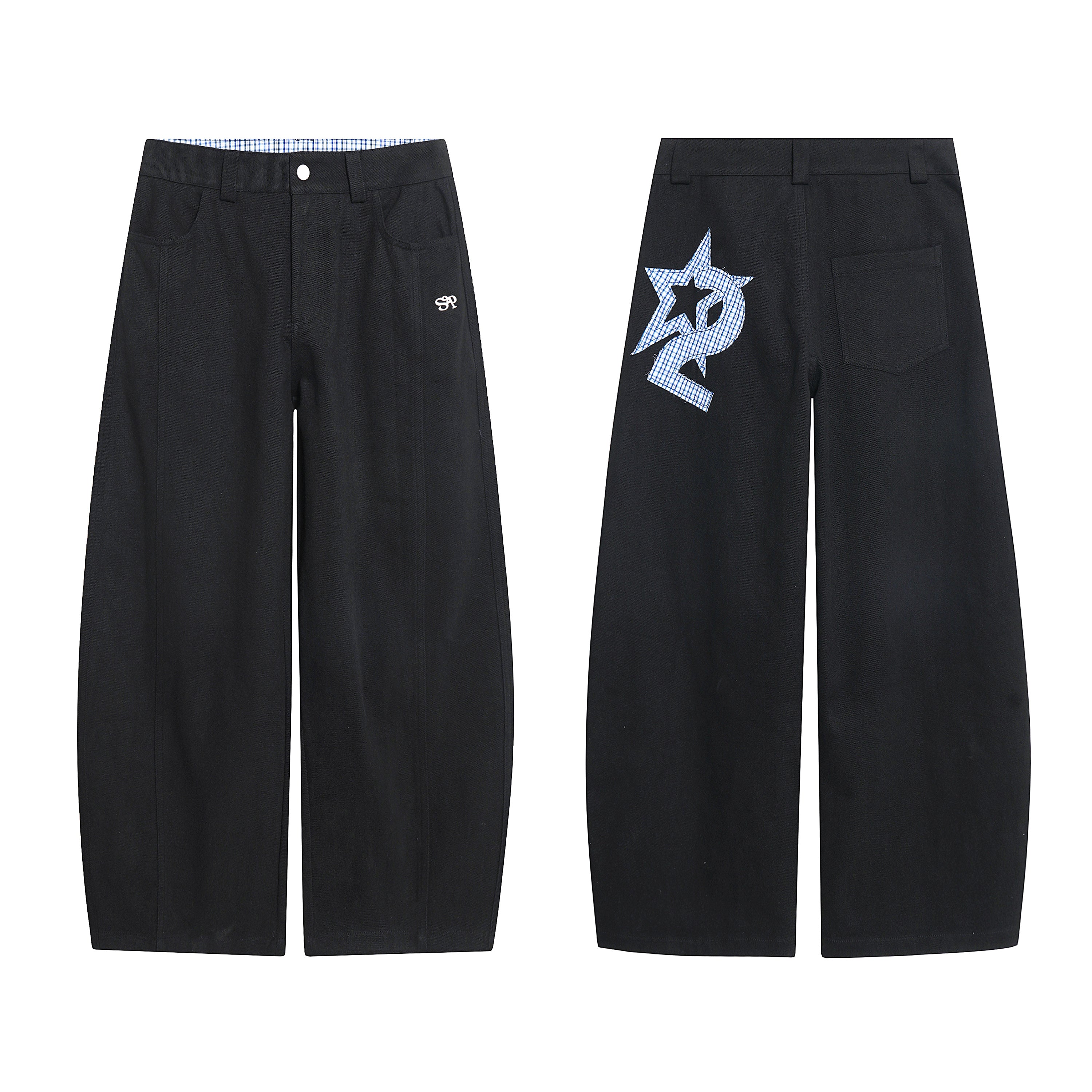 Star Patch Wide-Leg Cotton Pants | Streetwear Graphic Trousers