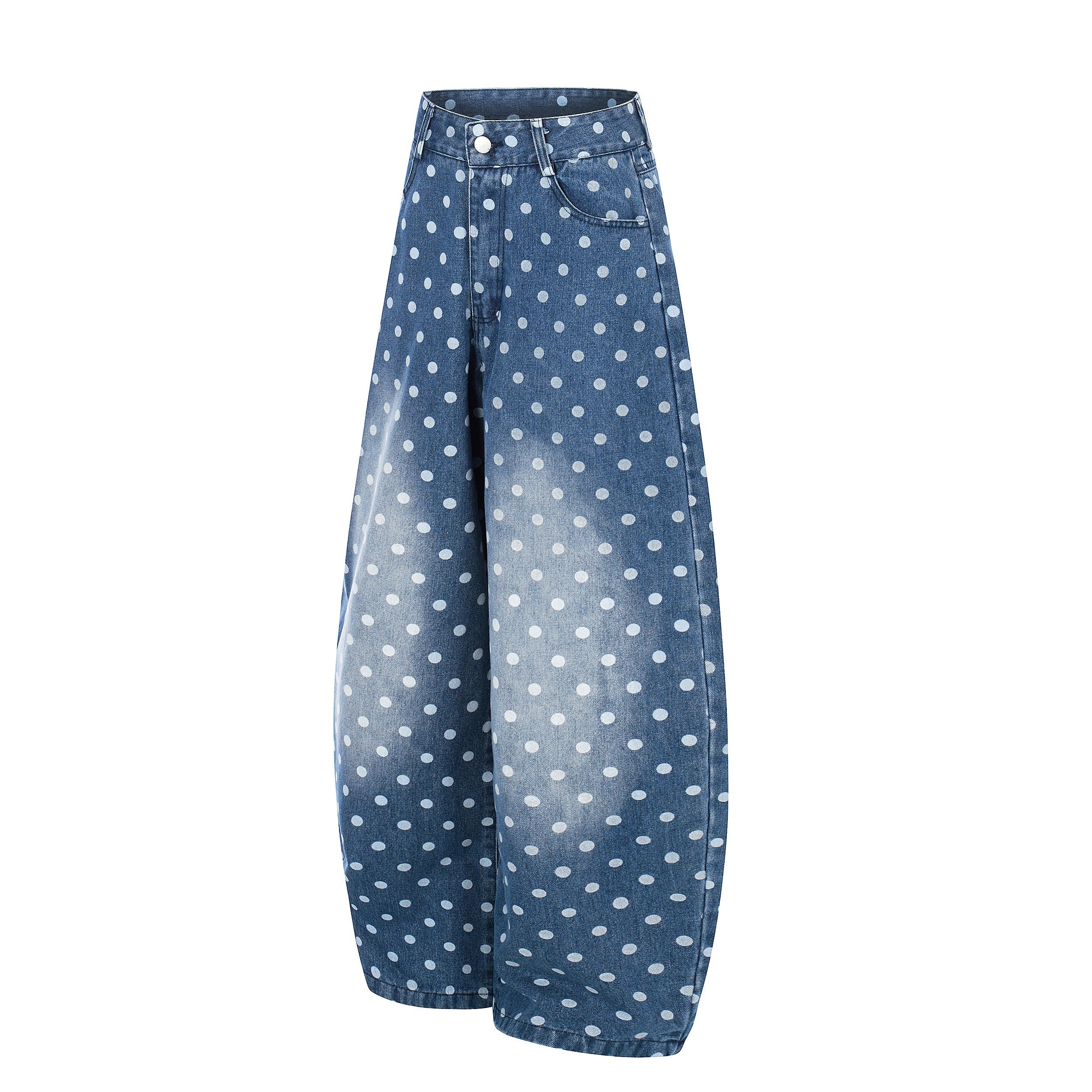 Polka Dot Wide-Leg Washed Denim Jeans | Retro Streetwear