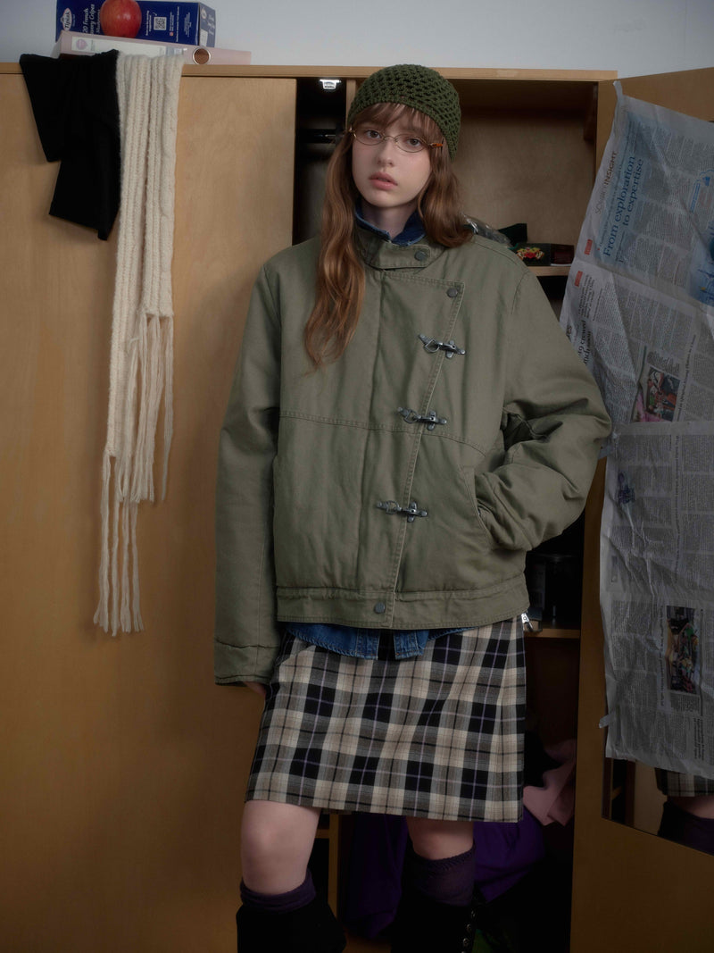 Metal Clasp Utility Jacket | Military-Inspired Cotton Jacket