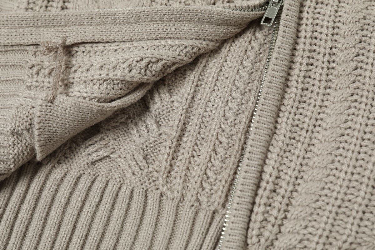 Cable Knit Zip-Up Turtleneck Sweater | Relaxed Fit
