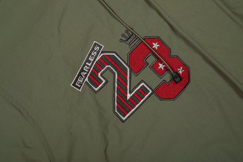 Varsity Patch Faux Fur Hooded Puffer Jacket | Army Green