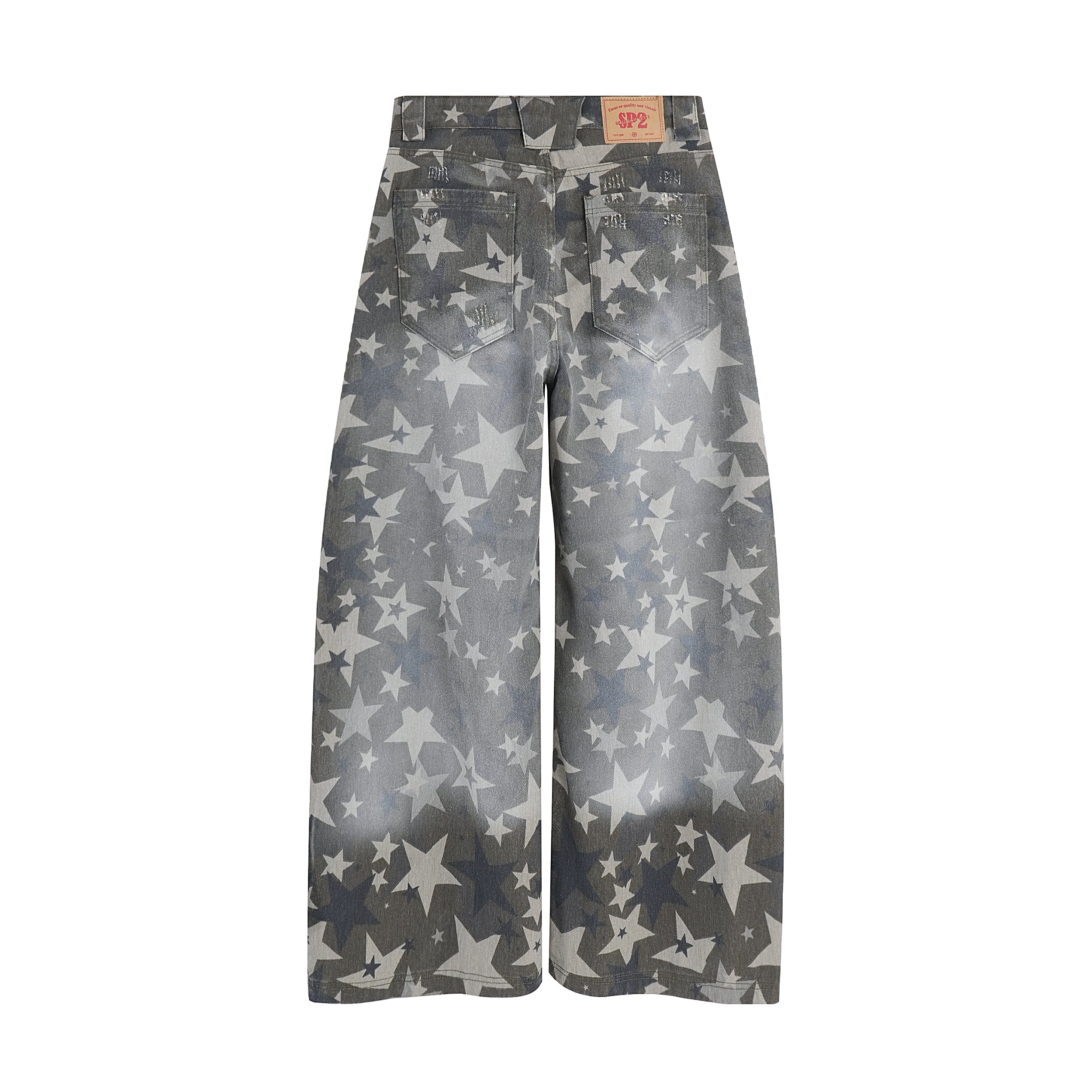 All-Over Star Print Washed Wide-Leg Denim Pants | Y2K Style