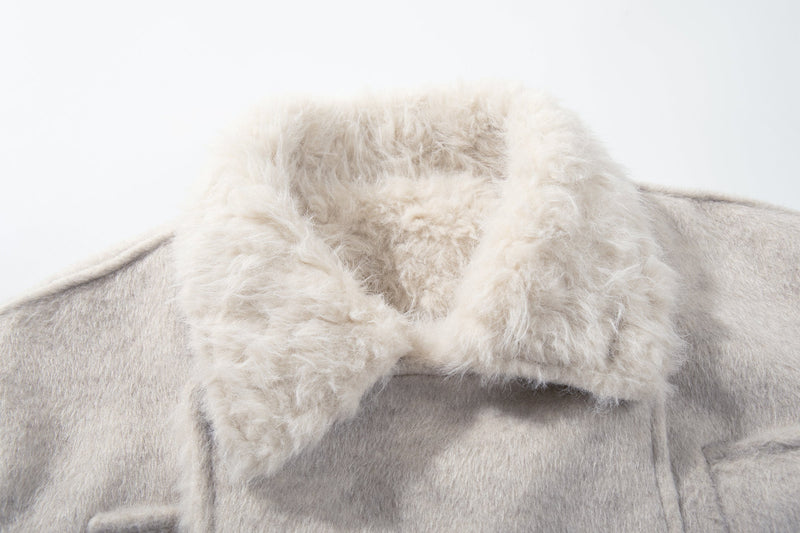Faux Fur Collar Belted Cropped Jacket | Omirad