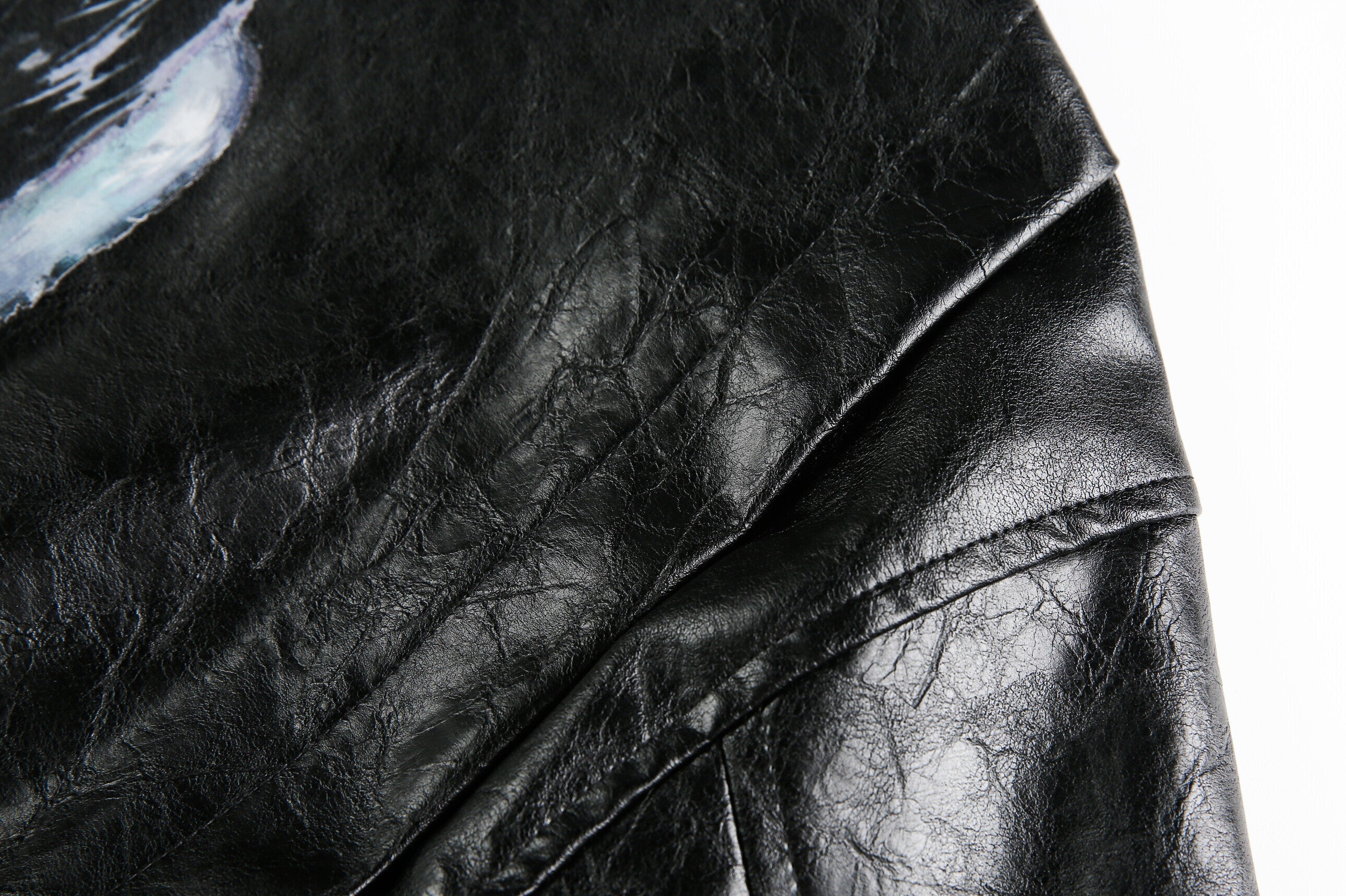 Omirad PU Leather Graphic Jacket | Black Crinkle Streetwear