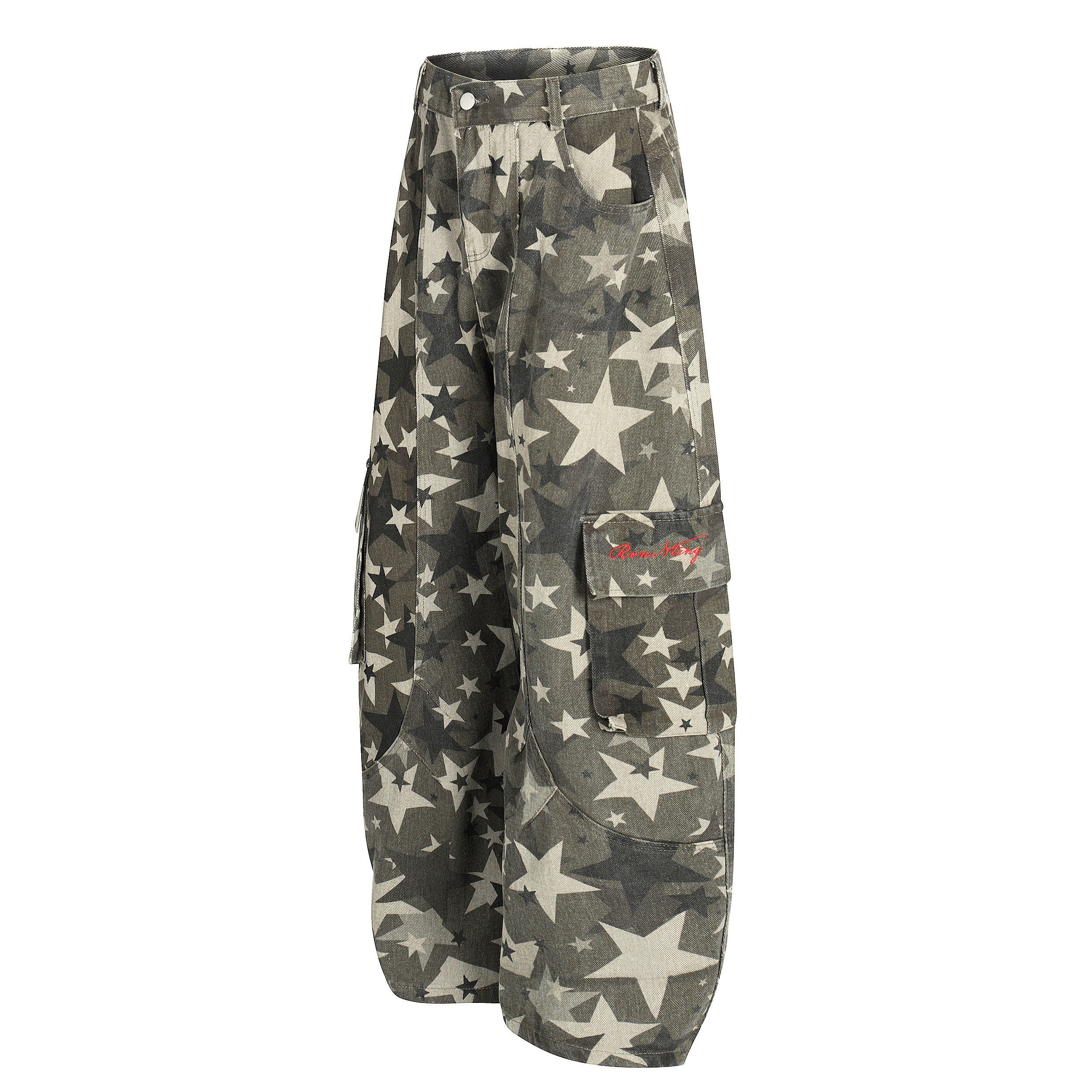 Omirad Star Camo Cargo Pants | Barrel-Leg Street Style