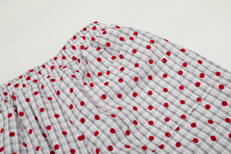 Omirad Polka Dot Wide-Leg Pants | Red Dot Grid Print