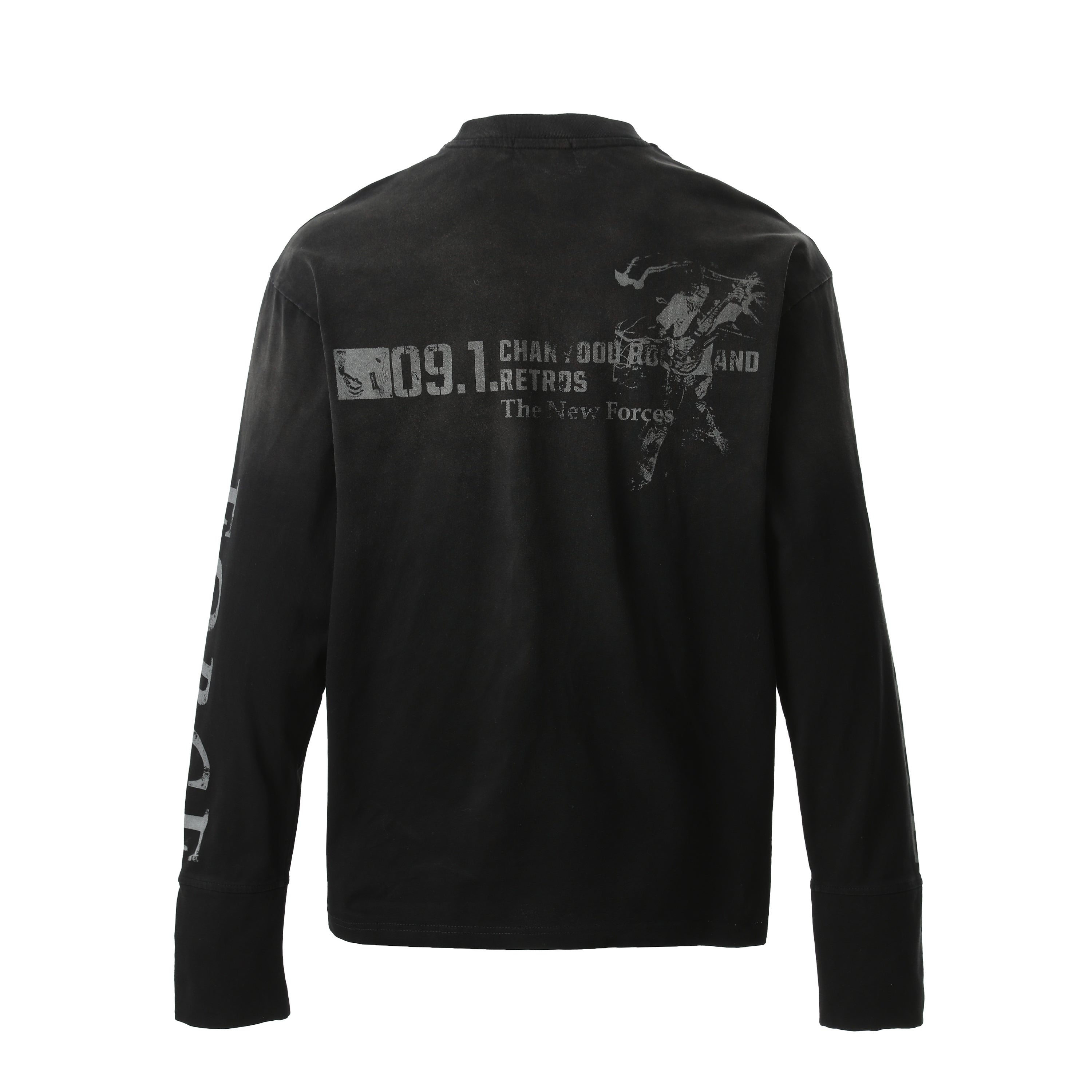 Distressed Number Graphic Long-Sleeve Tee | Streetwear