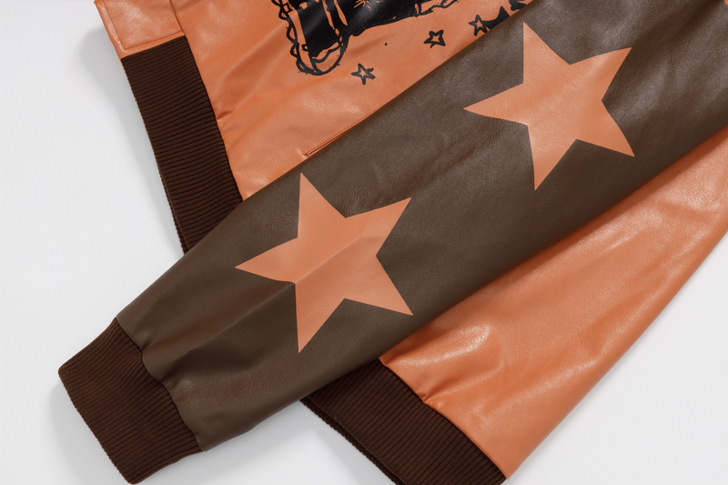 Anime Graphic PU Leather Varsity Bomber Jacket | Y2K Streetwear