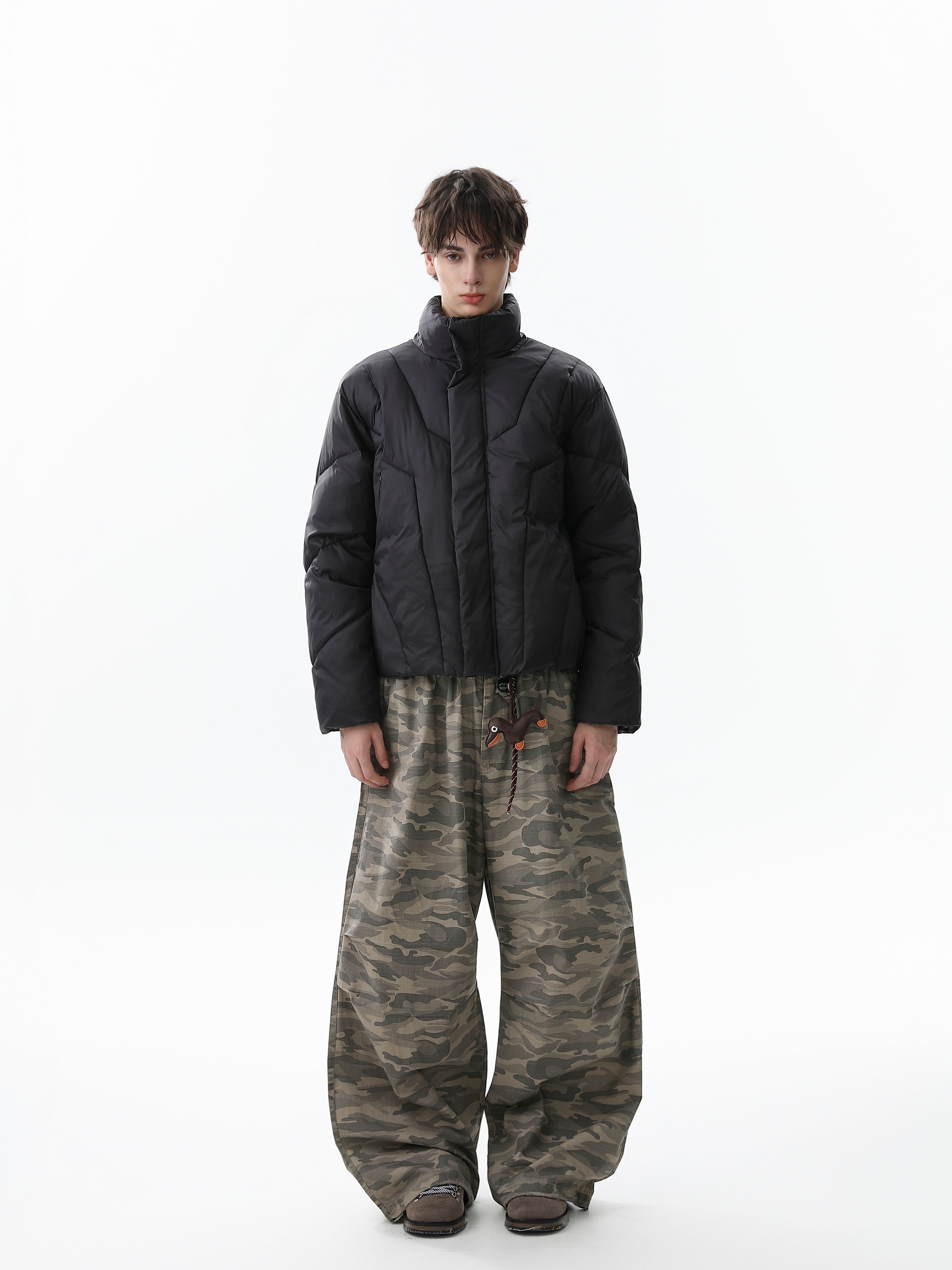 Omirad High-Neck Cropped Puffer Jacket | Grey & Black