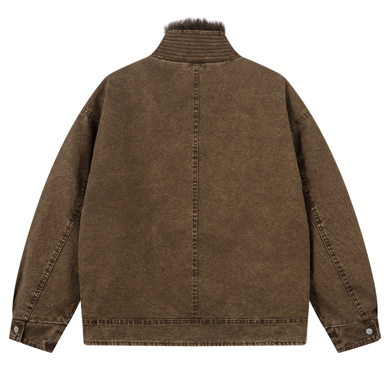 Fur-Lined Toggle Jacket | Vintage Washed Streetwear Coat