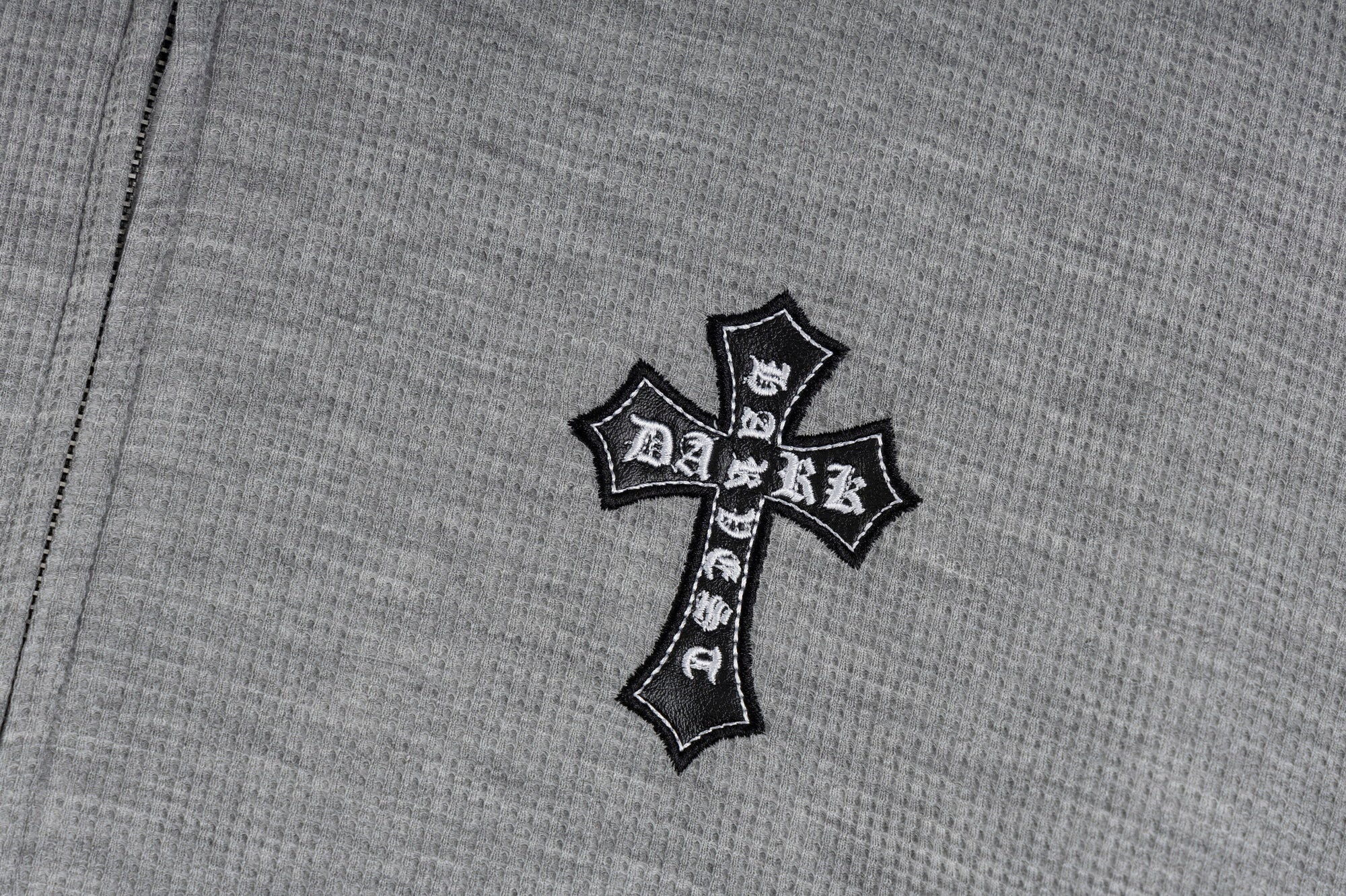 Omirad Gothic Script Zip Hoodie | Cross Emblem Streetwear