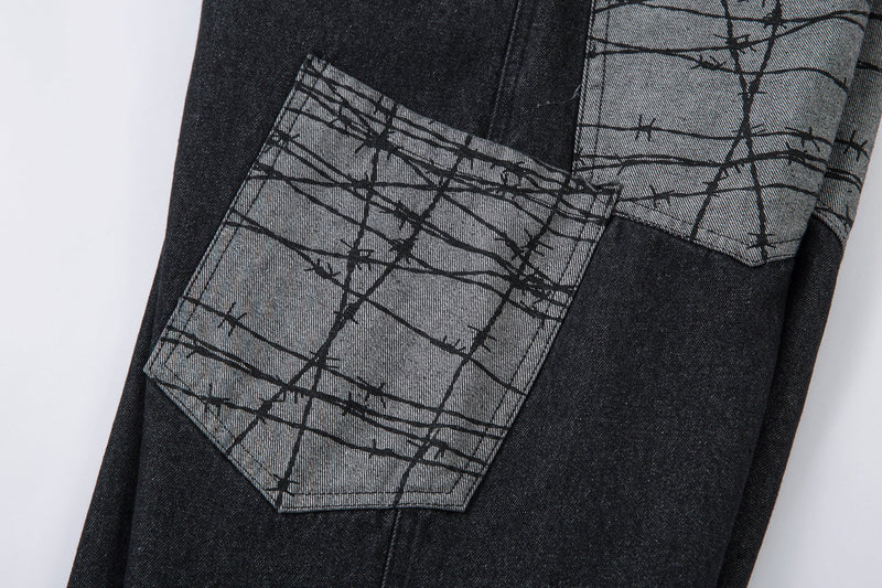Omirad Contrast Pocket Wide-Leg Jeans | Black Denim