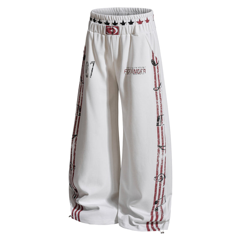 Omirad Vintage Stripe Graphic Wide-Leg Sweatpants