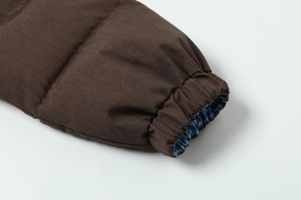 Reversible Hooded Puffer Jacket | Brown & Blue Check