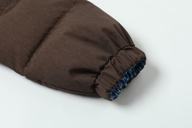 Reversible Hooded Puffer Jacket | Brown & Blue Check
