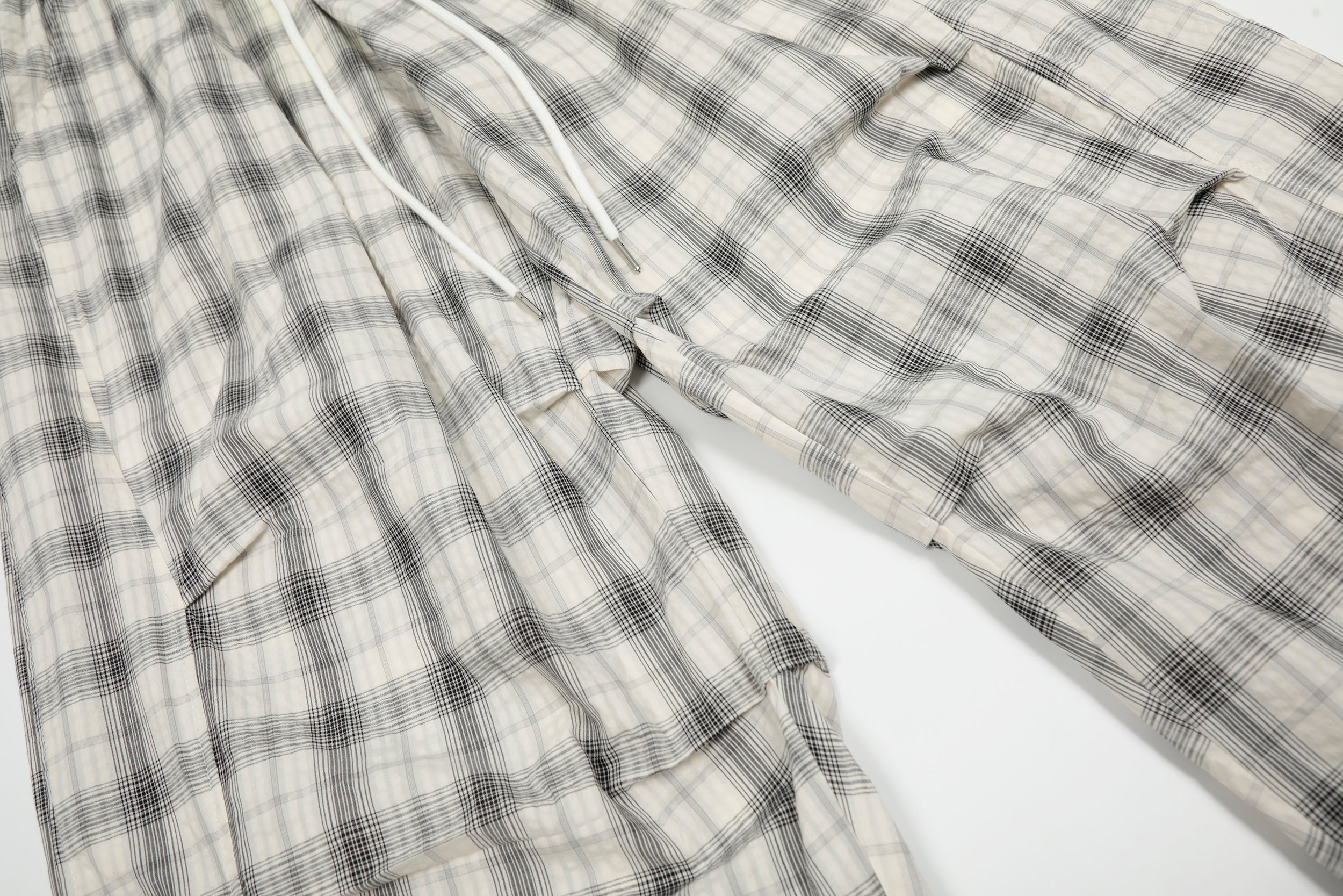 Ruched Plaid Wide-Leg Pants | Oversized Streetwear Bottoms