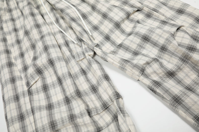 Ruched Plaid Wide-Leg Pants | Oversized Streetwear Bottoms