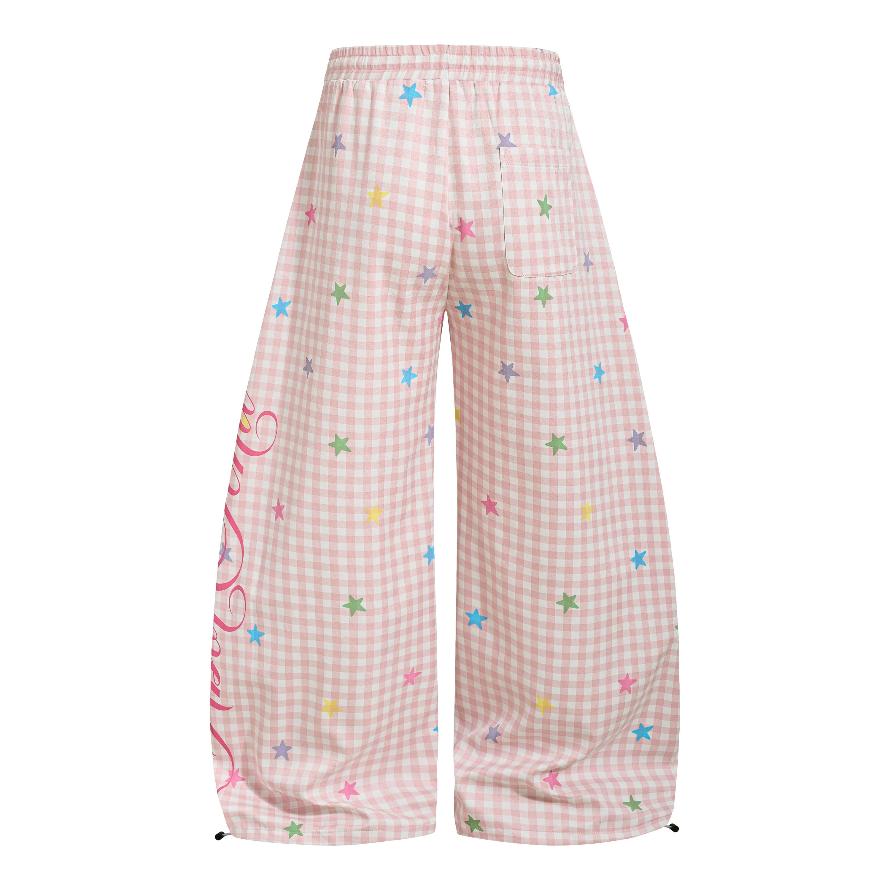 Pastel Gingham Balloon Pants | Y2K Wide-Leg Star Print